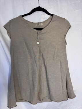 Saga Italian Cotton Taupe Short Sleeve Henley Top